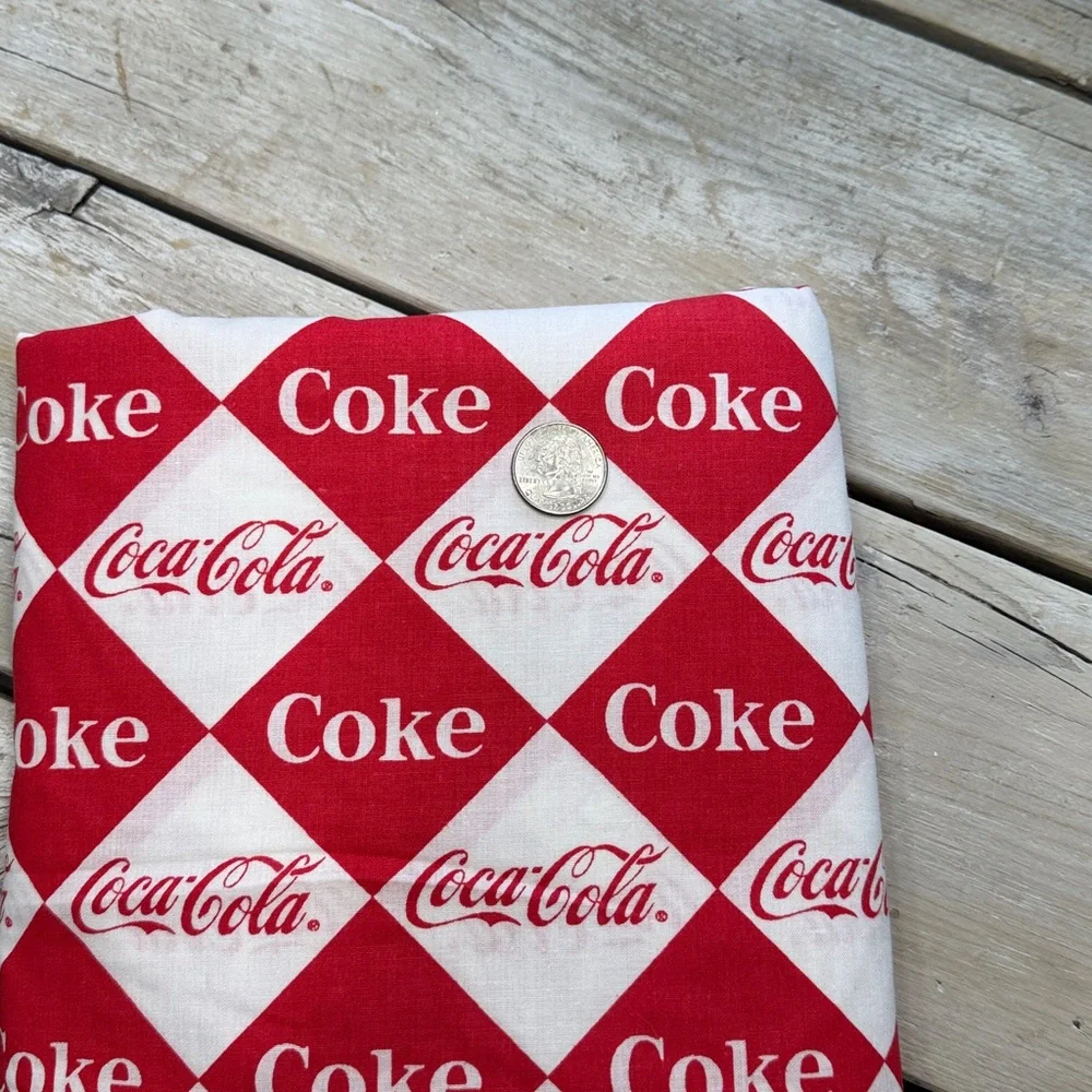 Vintage Spectrix Coca-Cola Logo Fabric. Red White | Licensed Cotton | 4 yds 80’s